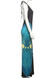 Ocean Babe Deep Open Back Blue Hollow Out Slit Halter Long Dress
