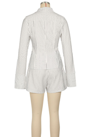 Sexy Stripe Cross Straps Turndown Collar Long Sleeve Two Pieces