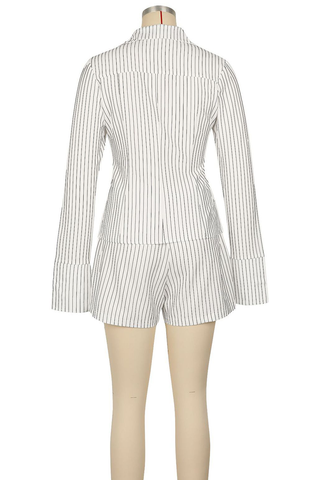 Sexy Stripe Cross Straps Turndown Collar Long Sleeve Two Pieces