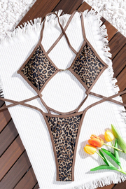 Sexy Leopard Print Hollow Out Strap Design Swimwears Open Stomach