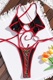 Sexy Leopard Print Hollow Out Strap Design Swimwears Open Stomach