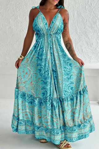 Plus Size Summer Days Blue Spaghetti Strap Long Dresses