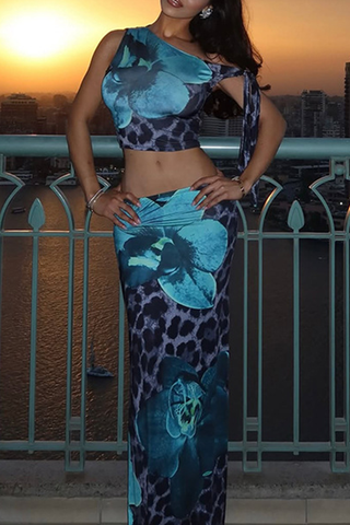 Vacation Mami Blue and Grey Two Piece Set
