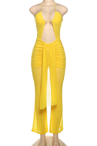 Open Stomach Long Skirt Halter Jumpsuit