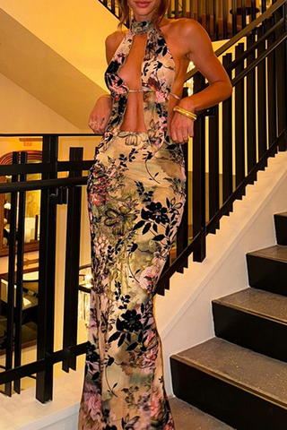 Asain Persuasion Green Sexy Print Sleeveless Two Piece