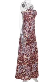 Elegant Leopard Print Patchwork Spaghetti Strap Long Dresses