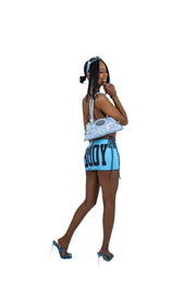 Body Letter Print Lace Up Backless 3 Piece Sets