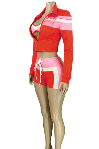 Casual Zipper Contrast Zipper Collar Long Sleeve Three Pieces