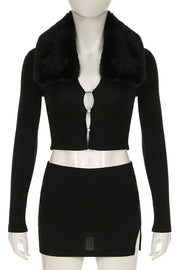 Long Sleeve Slit Turndown Collar Three Piece Set