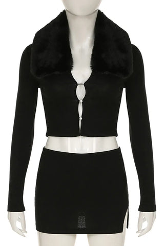 Long Sleeve Slit Turndown Collar Three Piece Set