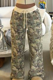 Calm Days Casual Camouflage Print Draw String Zipper Hooded Long Sleeve Two Pieces