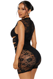 Asymmetrical Black Lace Cut Out Sexy Mami